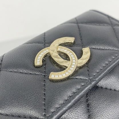 Chanel Matelasse Tri-Fold Wallet In Black Lambskin