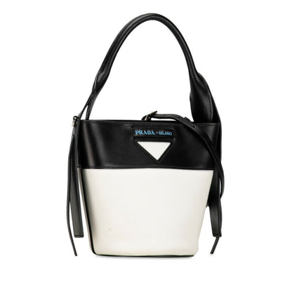 Prada Ouverture Handbag Shoulder Bag 1Be015 White Black Leather