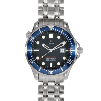 Omega 2221.80 Seamaster 300 Professional Watch Quartz Blue Dial Date Ss Navy