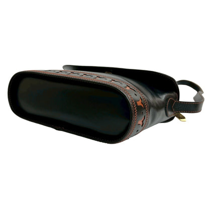 Yves Saint Laurent Perforated Cutout Leather Shoulder Bag Black/Brown 33294