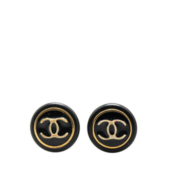 Vintage Chanel Coco Mark Round Earrings In Black And Gold