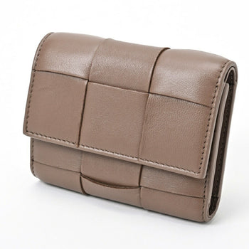 Bottega Veneta Cassette Tri-Fold Wallet 750245 Intrecciato Leather Taupe Gray E-156538