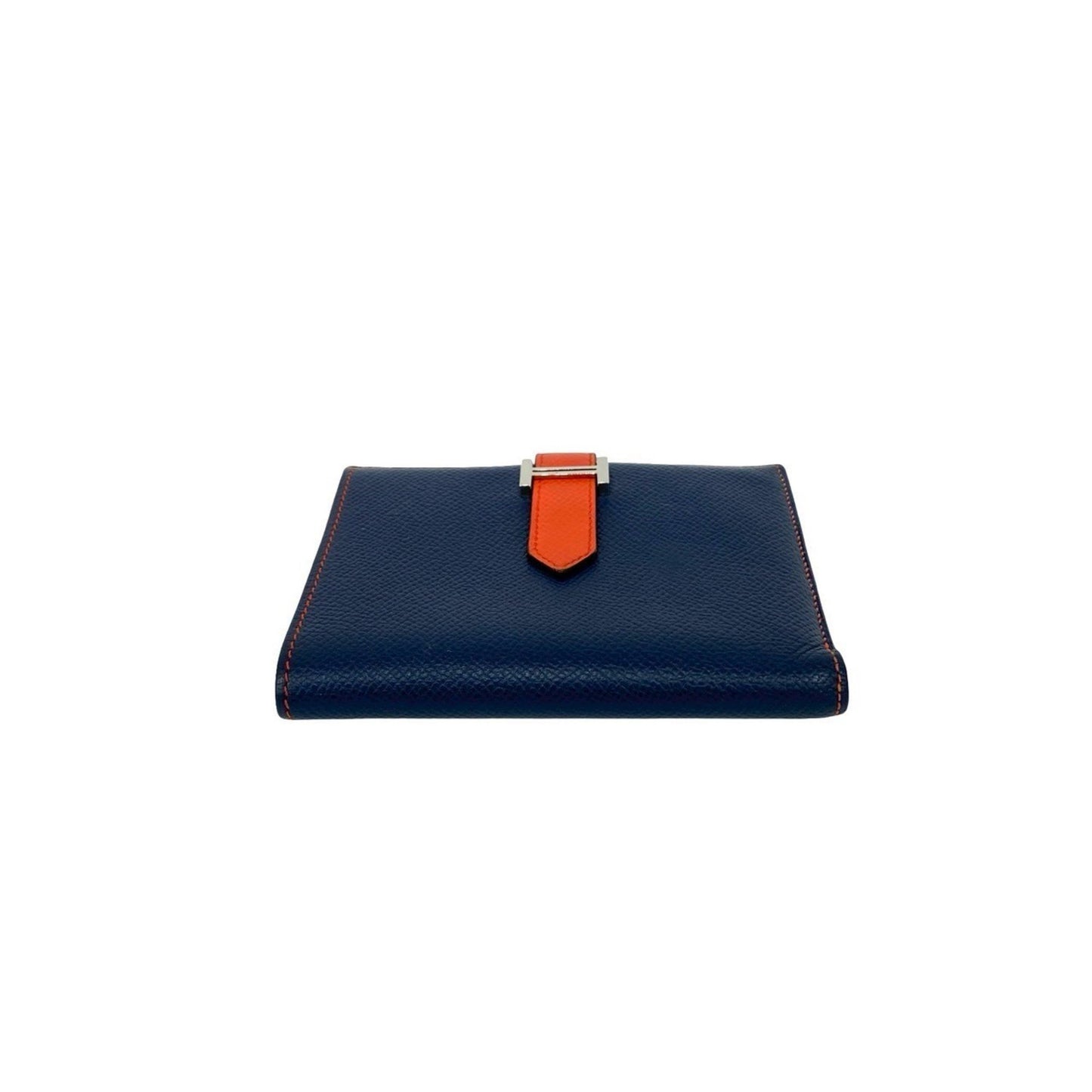 Hermes Bearn Compact Two-Tone Epsom Leather Bifold Wallet Navy