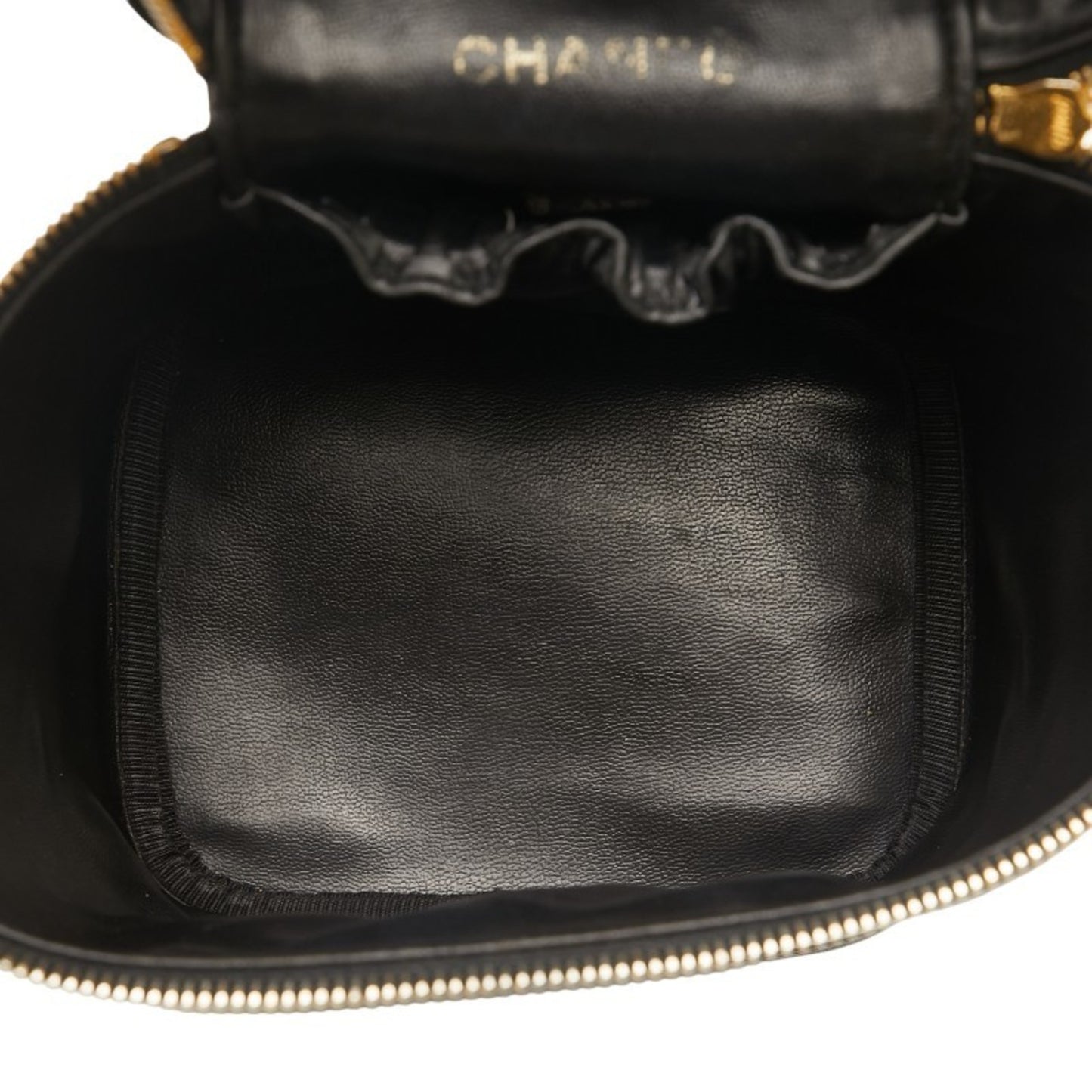 Chanel Coco Mark Handbag Vanity Bag Black Gold Caviar Skin