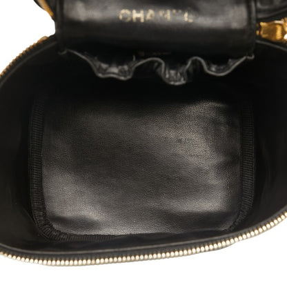 Chanel Coco Mark Handbag Vanity Bag Black Gold Caviar Skin
