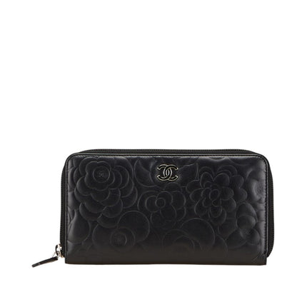 Chanel Camellia Coco Mark Long Wallet With Round Zipper