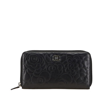 Chanel Camellia Coco Mark Long Wallet With Round Zipper