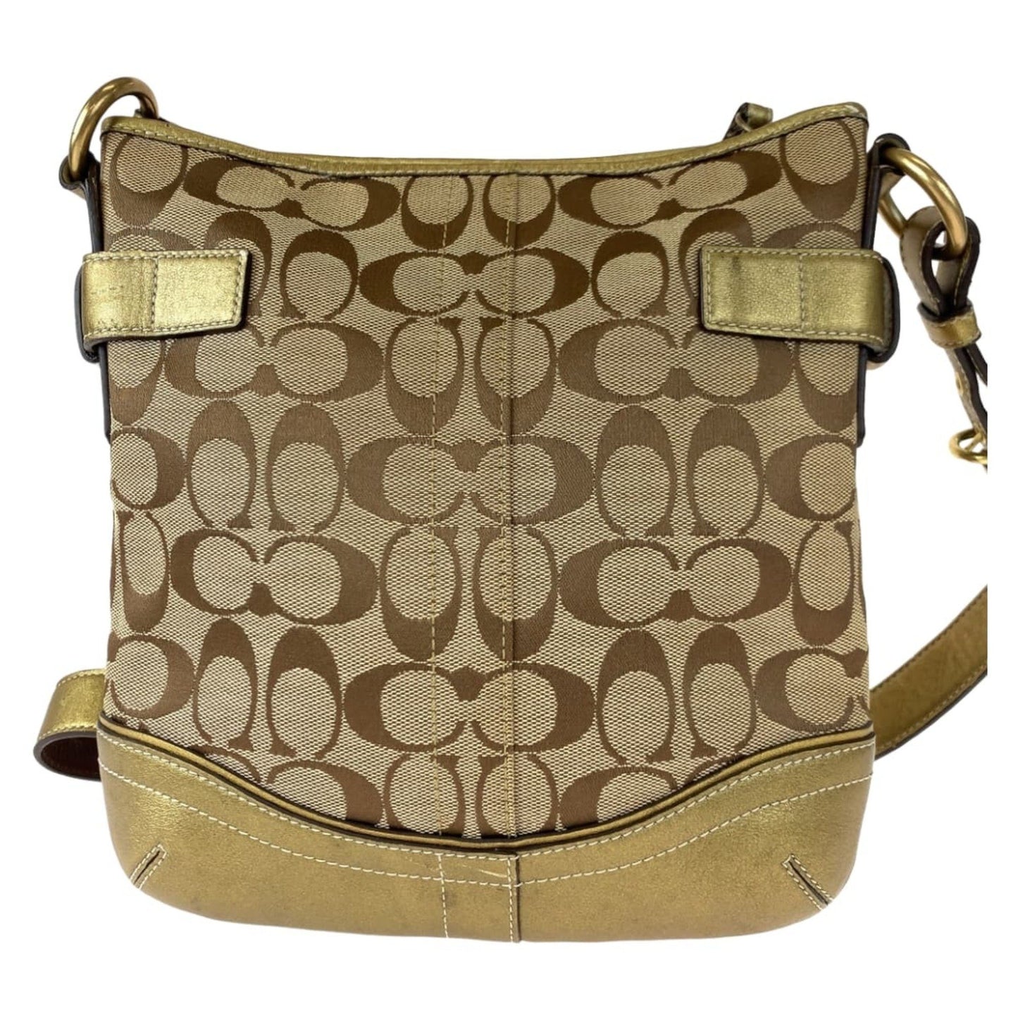 Coach Signature Beige Gold Canvas Leather 7090 Shoulder Bag Pochette Crossbody