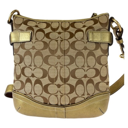 Coach Signature Beige Gold Canvas Leather 7090 Shoulder Bag Pochette Crossbody