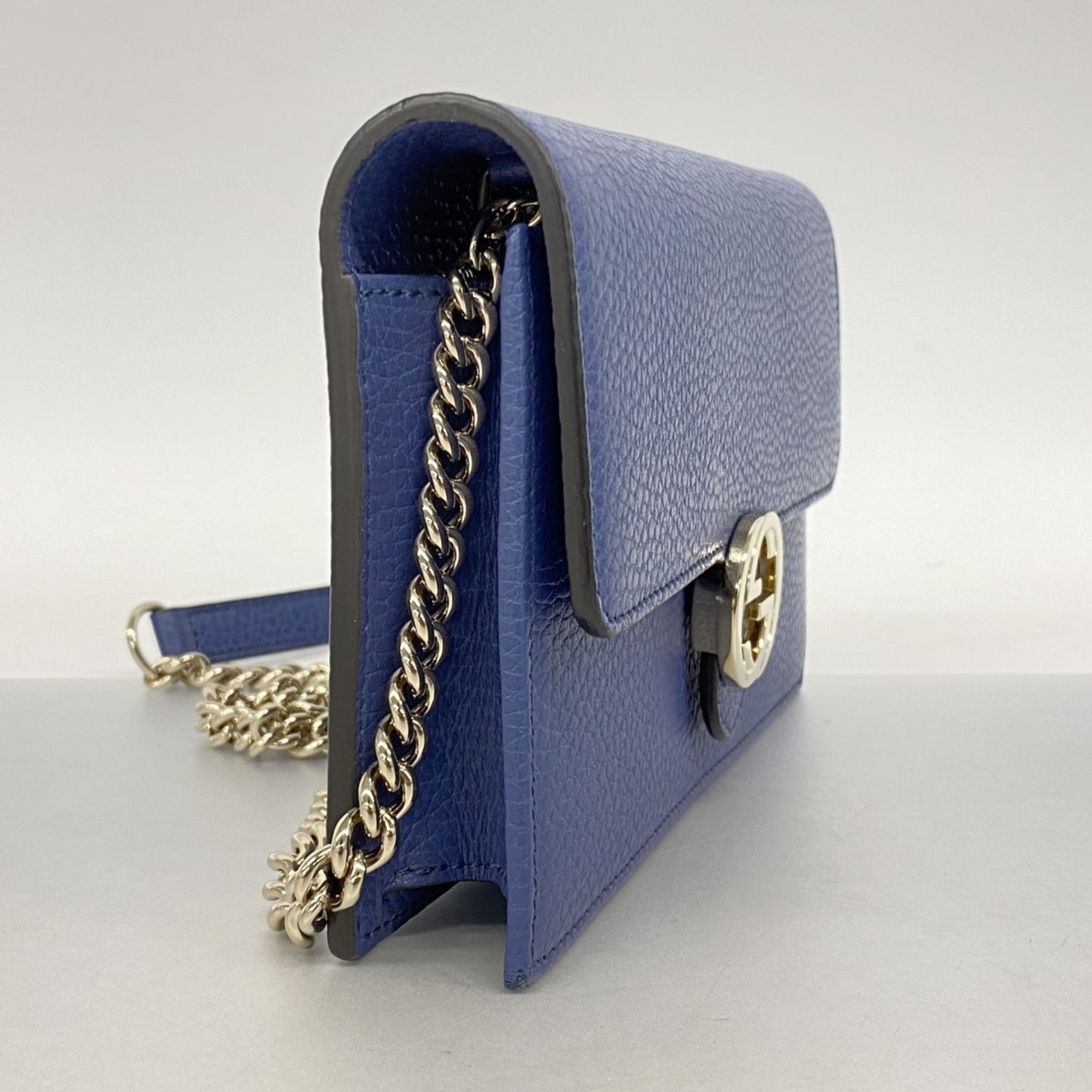 Gucci Interlocking G Shoulder Wallet 510314 Leather Blue Champagne