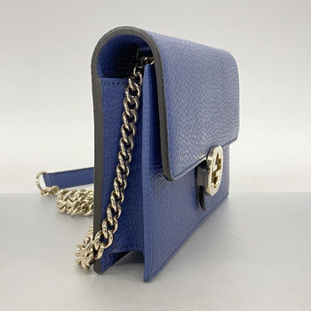 Gucci Interlocking G Shoulder Wallet 510314 Leather Blue Champagne