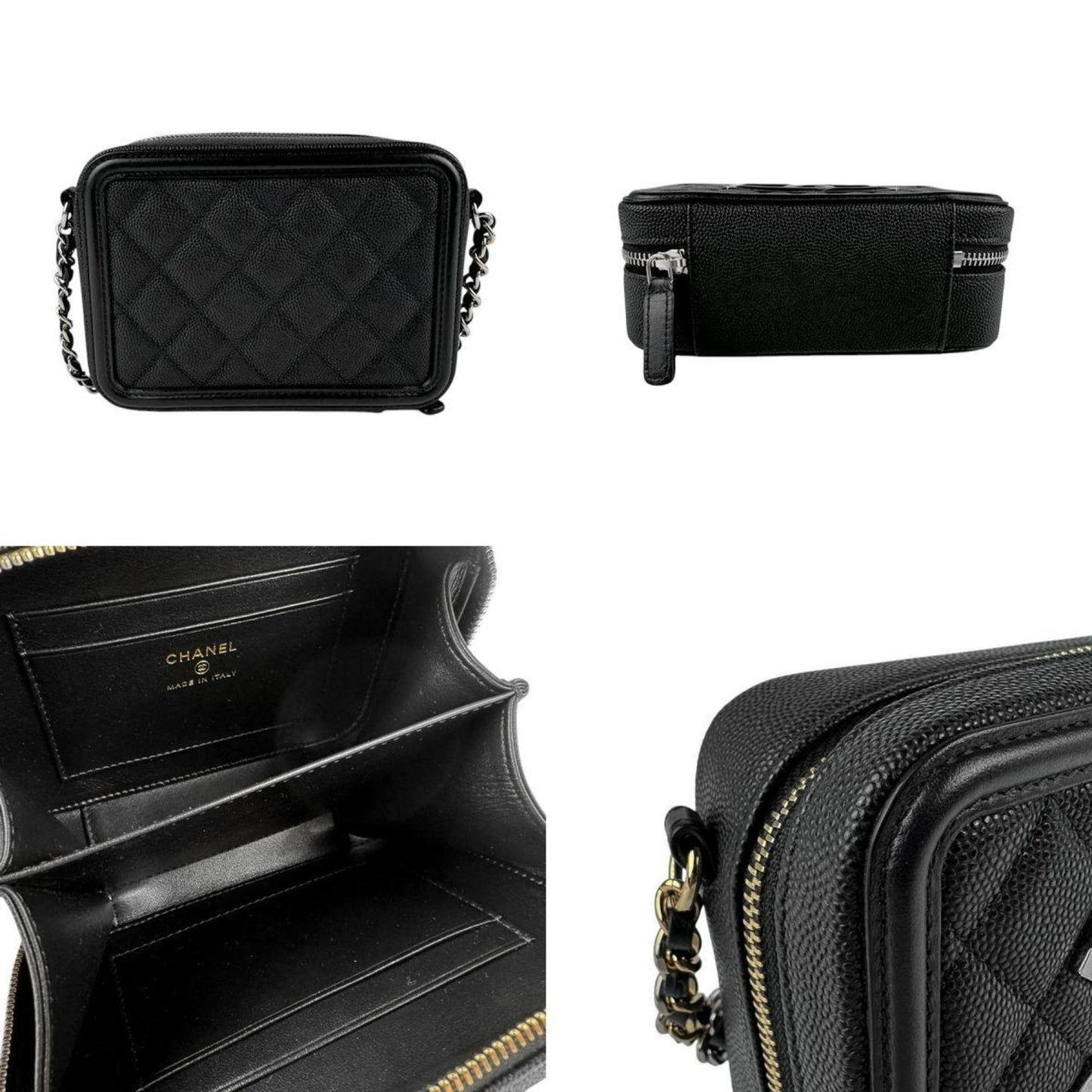 Chanel Shoulder Bag Cc Figley Caviar Skin Leather Black
