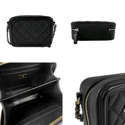 Chanel Shoulder Bag Cc Figley Caviar Skin Leather Black