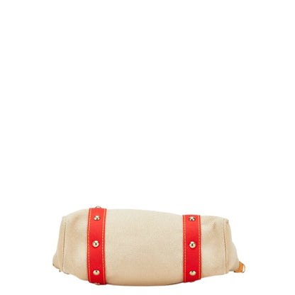 Louis Vuitton Antigua Cabas Mm Tote Bag Shoulder M40035 Red Beige Canvas Leather