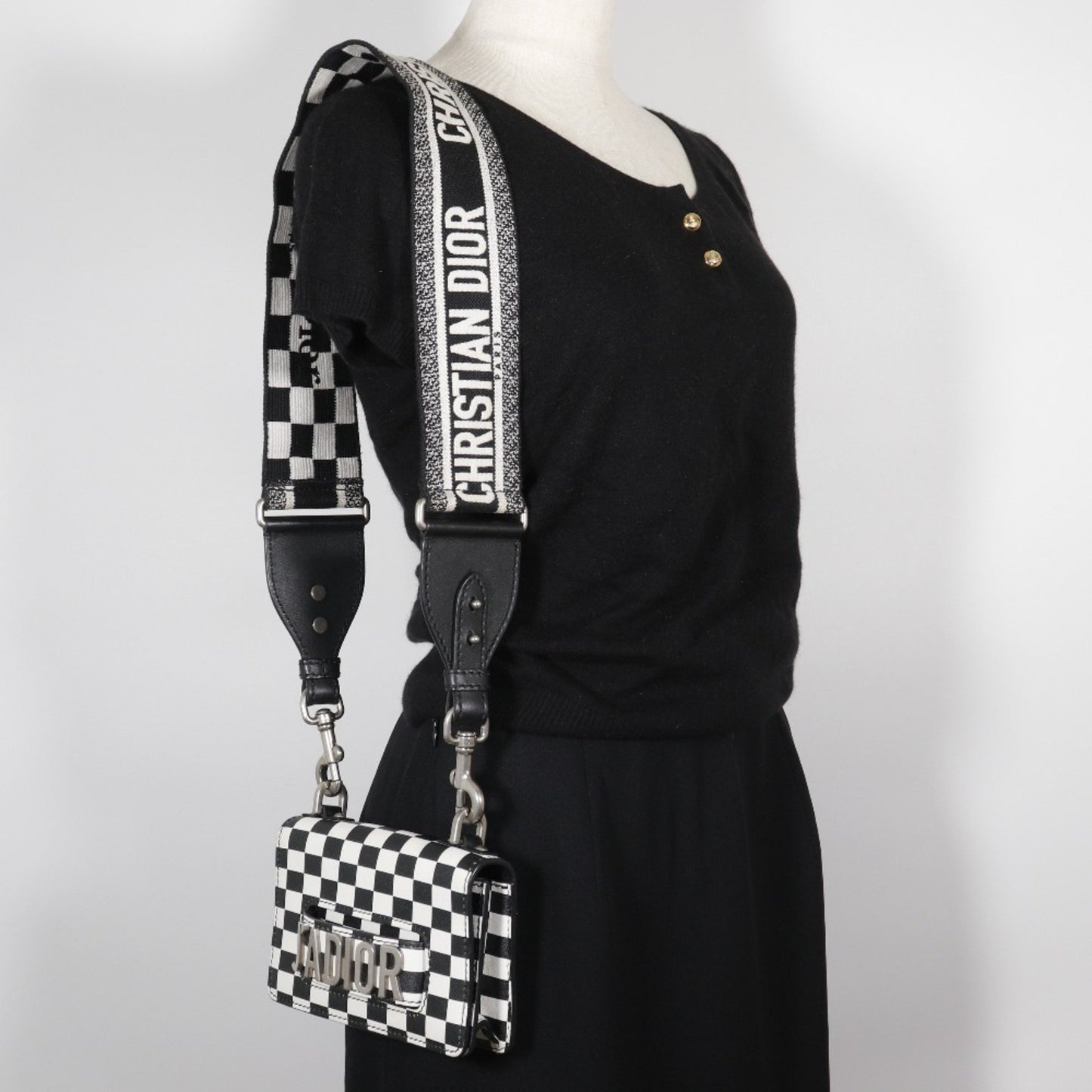 Christian Dior Jadior Shoulder Bag Clutch Calf Black/White 2Way Type
