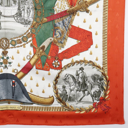 Hermes Carree90 Scarf Muffler Napoleon Silk White/Orange