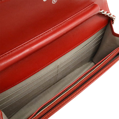 Chanel Coco Mark Caviar Skin Chain Wallet Shoulder Bag Leather Red 8654