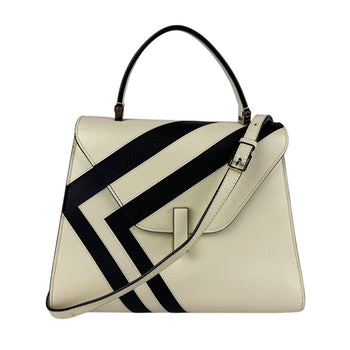 Valextra Handbag Shoulder Bag Medium Iside Intarsia Stripe Leather Ivory Black Gold