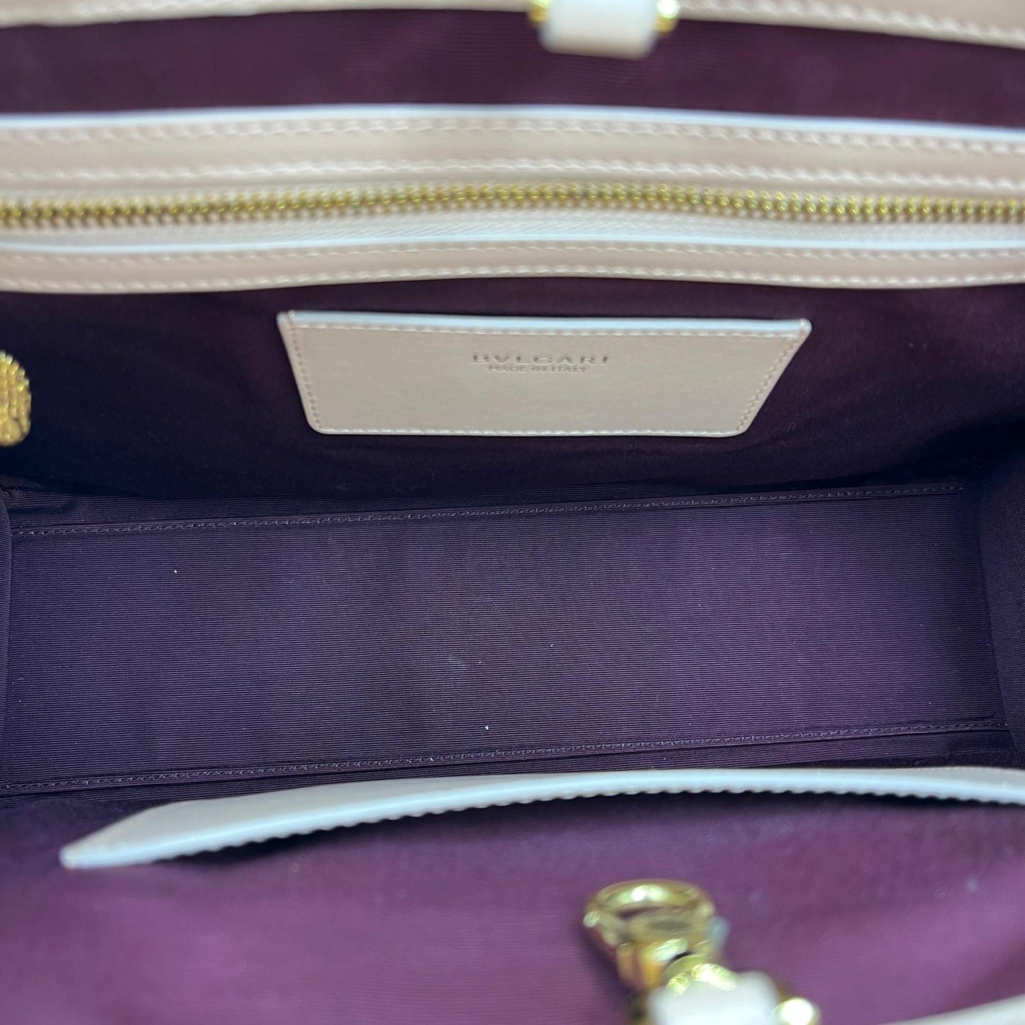 Bvlgari Tote Bag Logo 2-Way Shoulder Leather Pink Beige