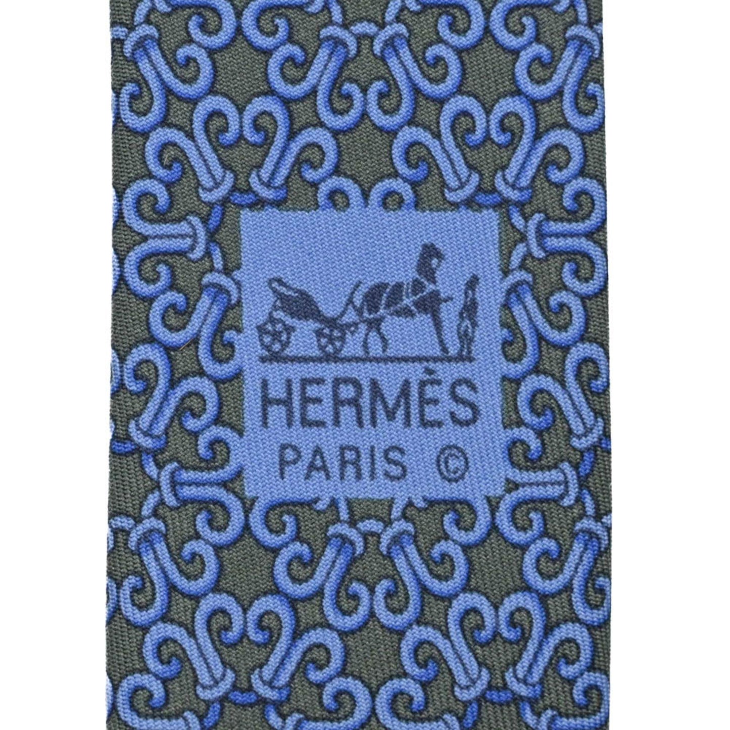 Hermes Hermes Tie Pattern 100% Silk Light Blue Green