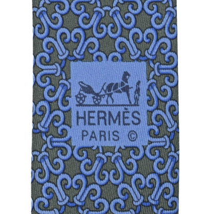 Hermes Hermes Tie Pattern 100% Silk Light Blue Green