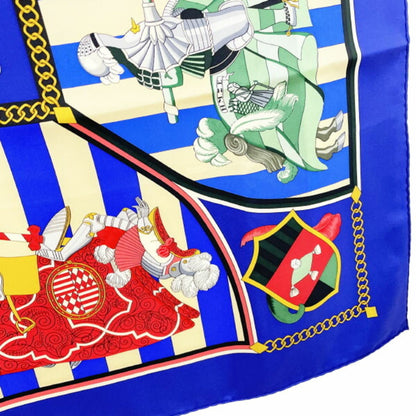 Hermes Scarf Muffler Carre 90 Silk Blue Multicolor Helmes Chocs En Plumes Feather Clash Knight