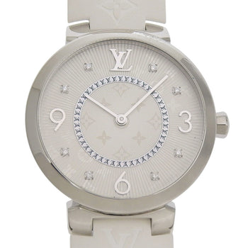 Like New Louis Vuitton Tambour Mm Q13Mj White Dial Watch With 8 Diamonds