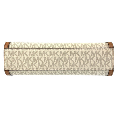 Michael Kors Mk Signature White Brown Gold Hardware Leather 00278 Shoulder Bag Pochette