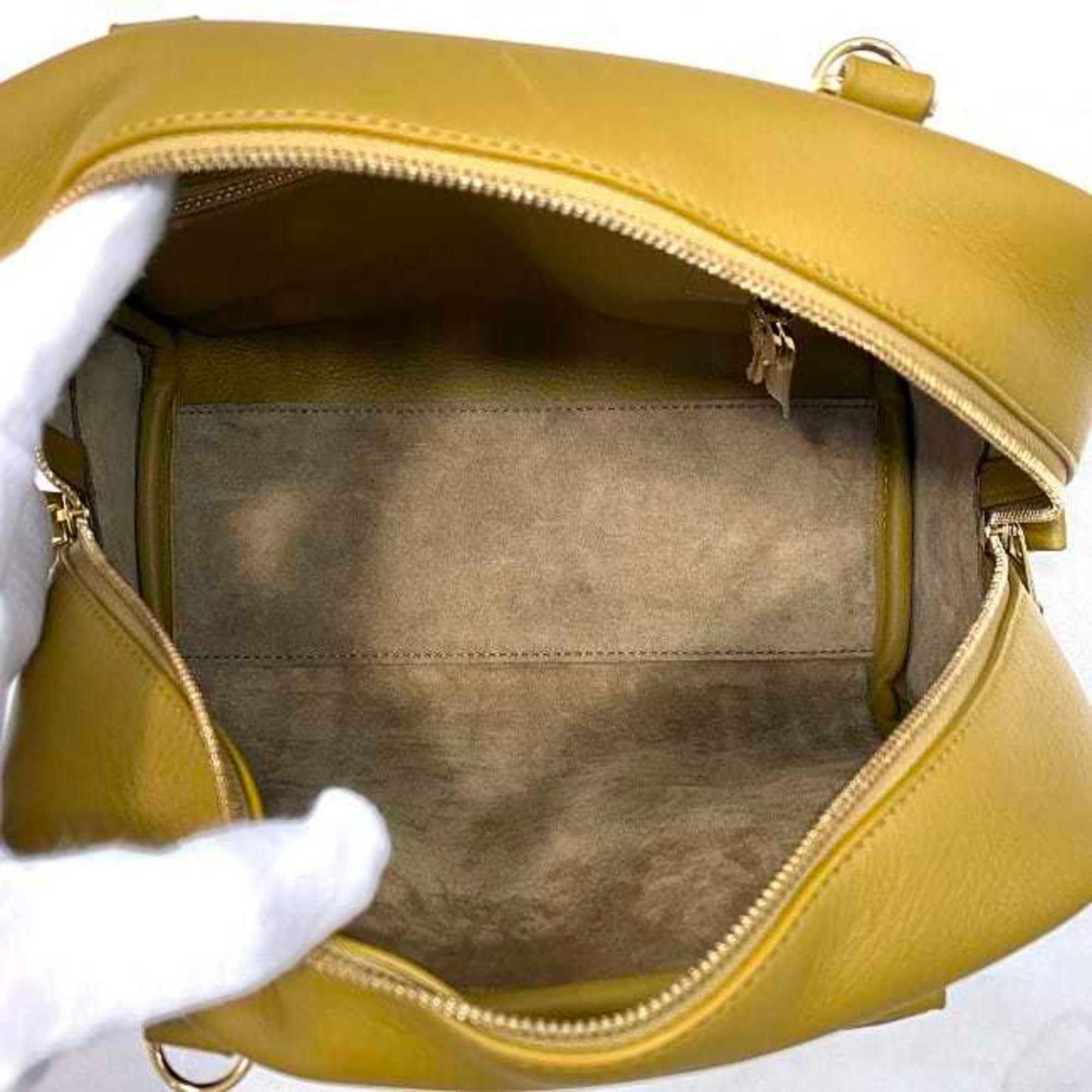 Loewe 2Way Bag Amazona Key 19 F-21325 Yellow Beige A039N10X03 Boston Handbag Leather Anagram