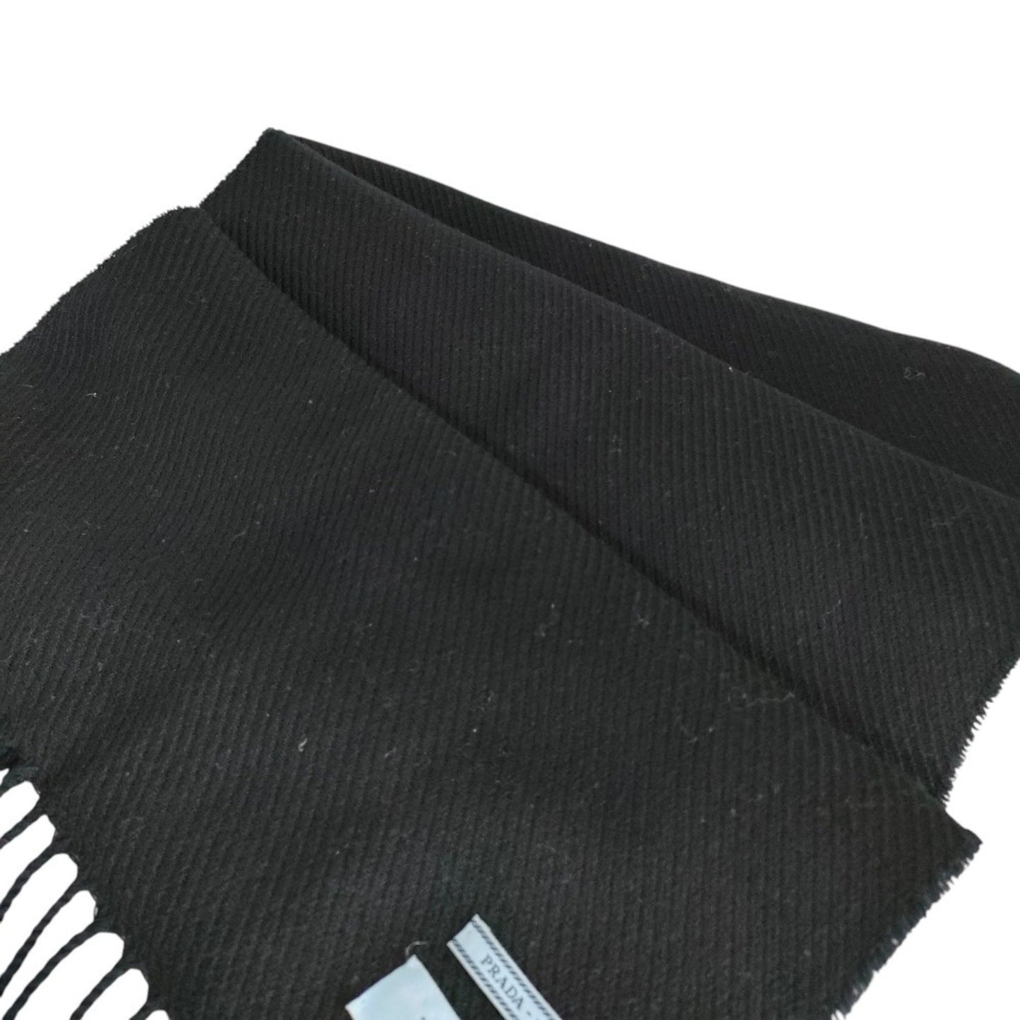 Prada Prada Wool Logo Embroidered Fringe Scarf/Stole In Black