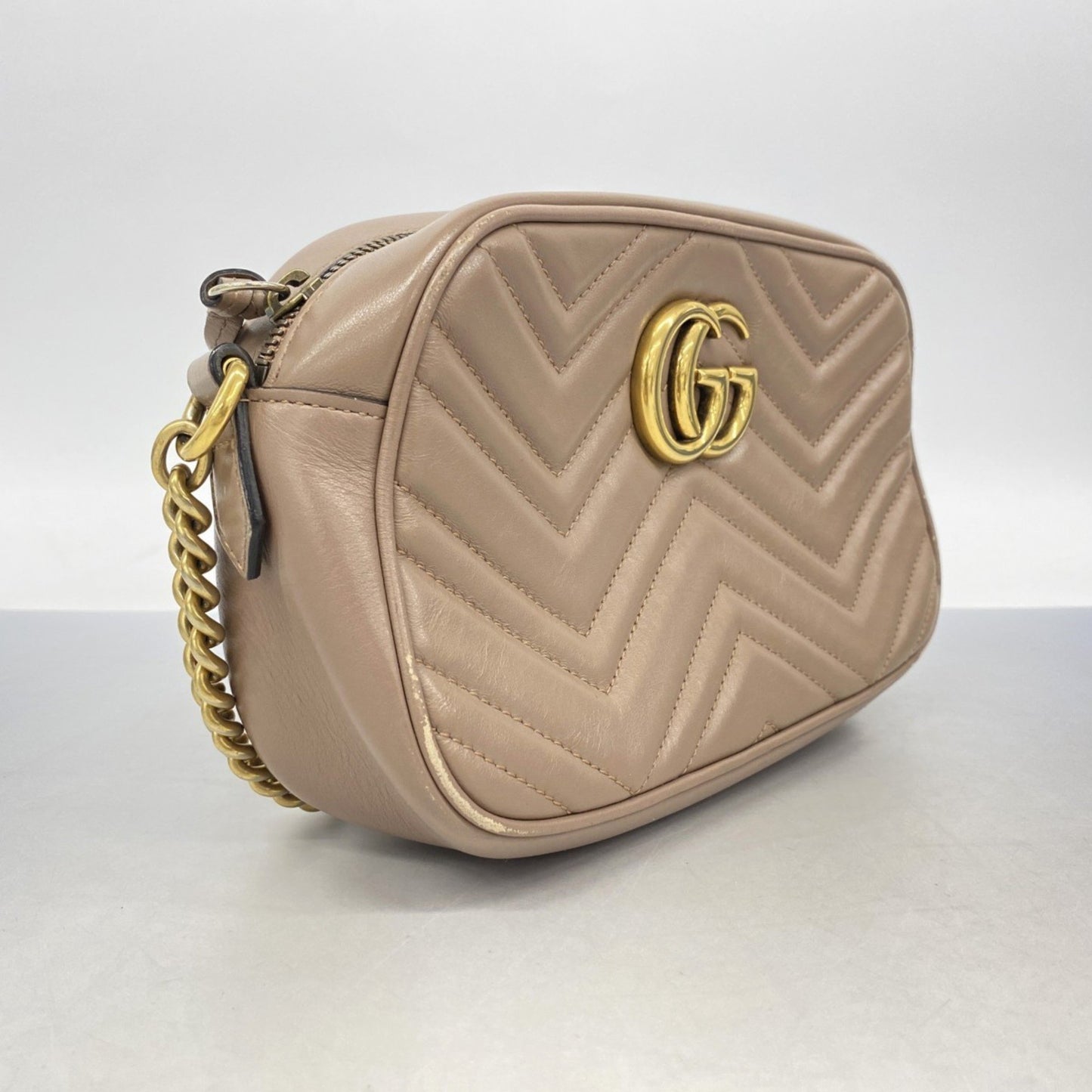 Gucci Gg Marmont Shoulder Bag 447632 Leather Pink Beige