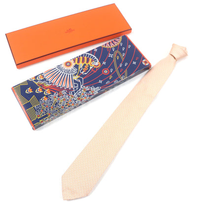 Hermes 659082T 100% Silk All-Over Print Tie In Orange And Blue
