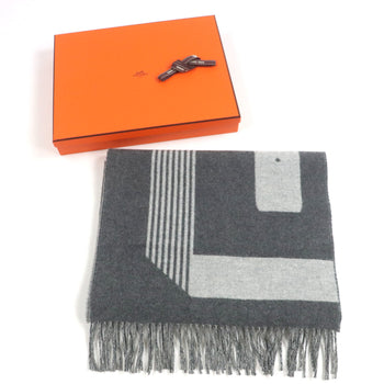 Hermes Sangle Boucle 100% Cashmere Antogracito Gris Clair Fringed Scarf