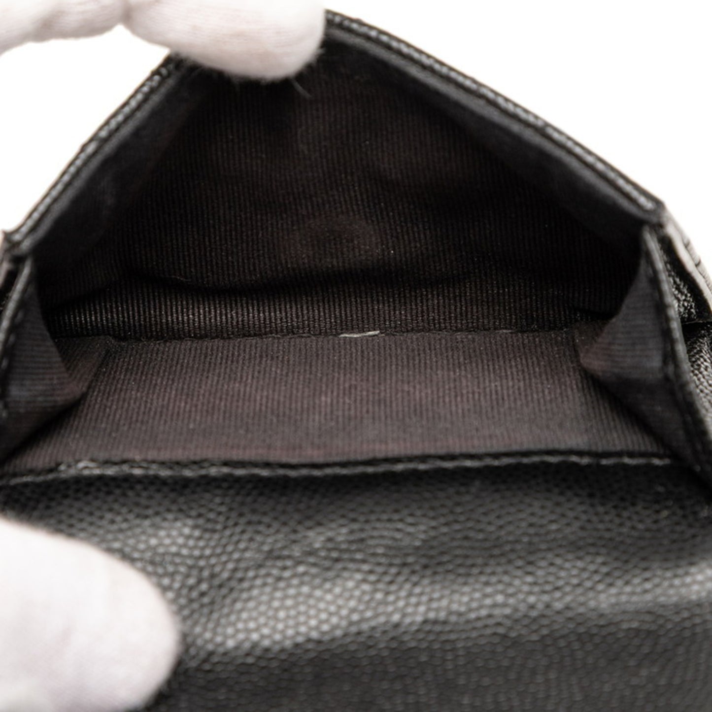 Chanel Matelasse Coco Mark Tri-Fold Wallet In Black With Gold Hardware And Caviar Leather