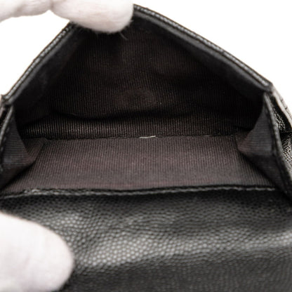 Chanel Matelasse Coco Mark Tri-Fold Wallet In Black With Gold Hardware And Caviar Leather