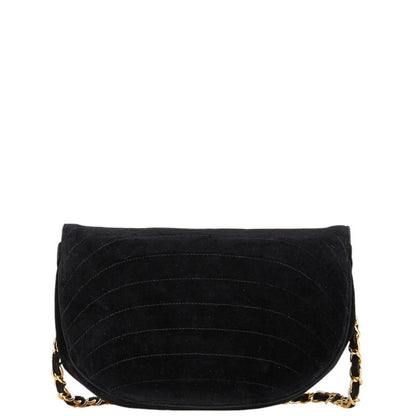 Chanel Half Moon Coco Mark Chain Shoulder Bag Black Suede