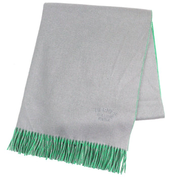 Hermes 100% Cashmere Logo Embroidered Two-Tone Fringed Large Shawl/Stole/Scarf