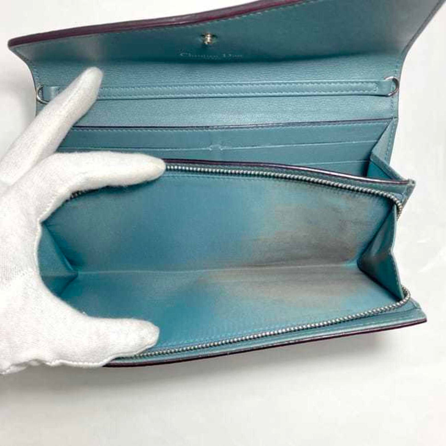 Christian Dior Bi-Fold Long Wallet Ec-22659 Light Blue Diorissimo Rencontre Leather 03-Ma-0146 Flap