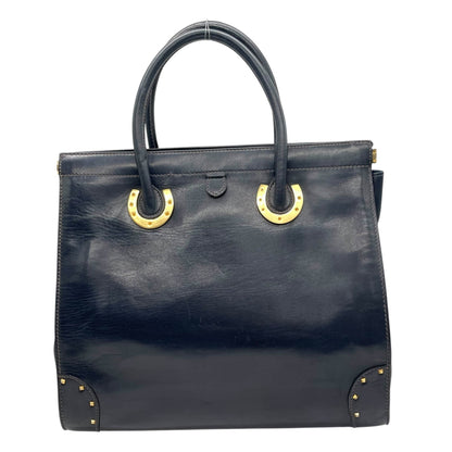 Gucci Handbag Tote Bag In Navy Blue Leather With Gold Hardware