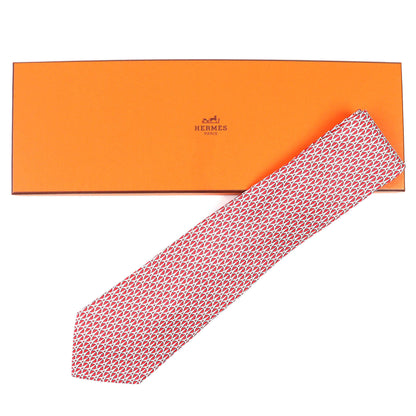 Hermes 5265 Sa 100% Silk Geometric Print Cravat Tie In Red With Box