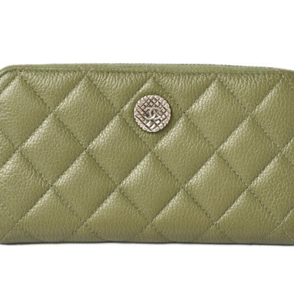 Chanel Wallet Round Medium Quilted Matelasse Caviar Skin Moss Green