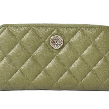 Chanel Wallet Round Medium Quilted Matelasse Caviar Skin Moss Green