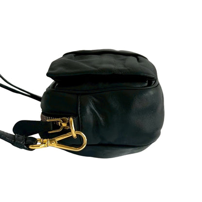 Prada Prada Logo Ribbon Motif Leather Mini Shoulder Bag Pochette Sacoche Black E74-6