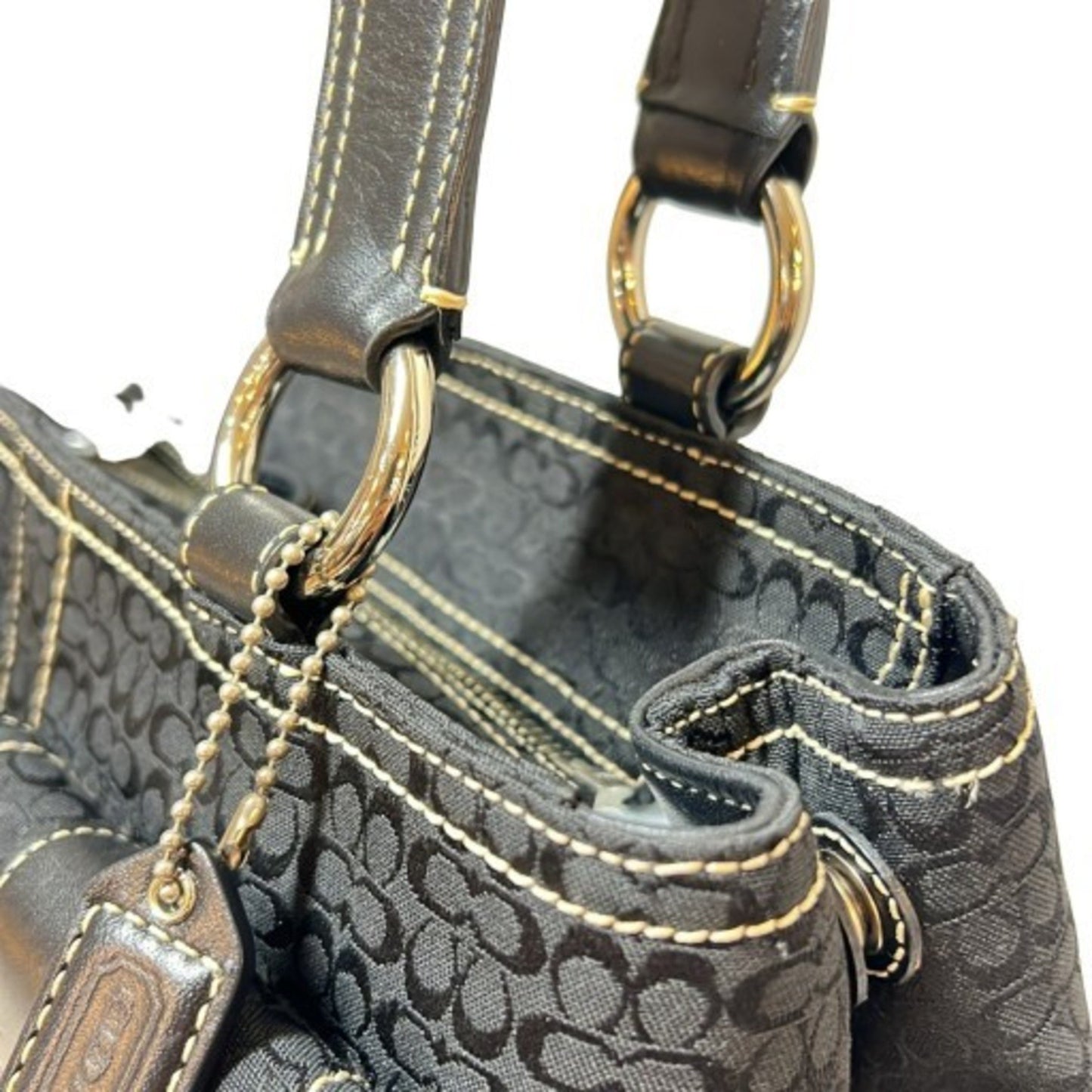 Coach Mini Signature Soho Double Pocket Handbag 3646 Black Canvas Leather (Mikunigaoka Store)