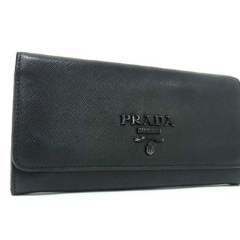 Prada Saffiano Metal Oro 1Mh132 Black Leather Long Wallet