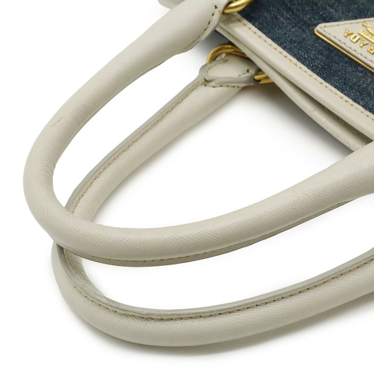 Prada Prada Triangle Handbag Tote Bag Shoulder Denim Leather Blue White Bn2254
