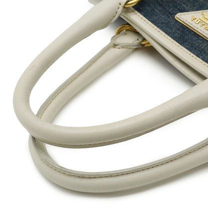 Prada Prada Triangle Handbag Tote Bag Shoulder Denim Leather Blue White Bn2254