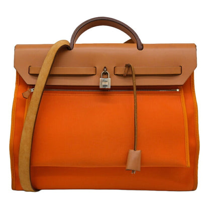 Hermes Hermes Airbag Zip Mm Shoulder Bag Handbag 2Way Toile Officier Leather Orange