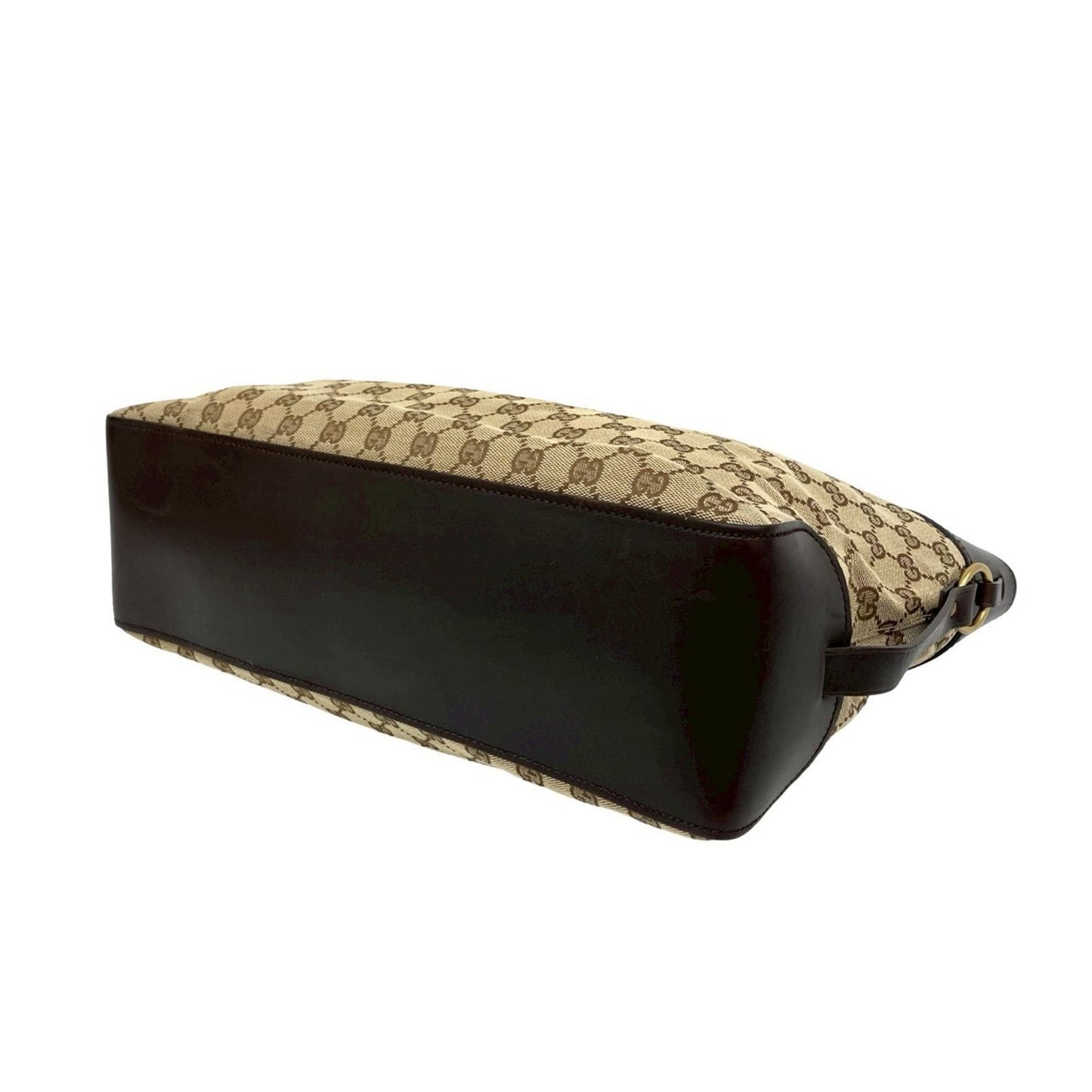 Gucci Gg Logo Belt Clasp Canvas And Leather Tote Bag