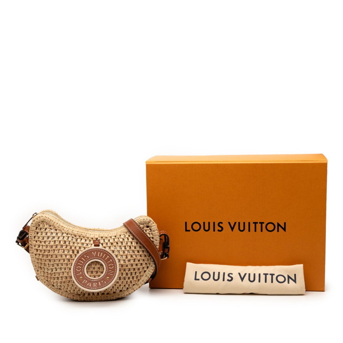 Louis Vuitton Croissant Shoulder Bag M24811 Beige Brown Raffia Leather